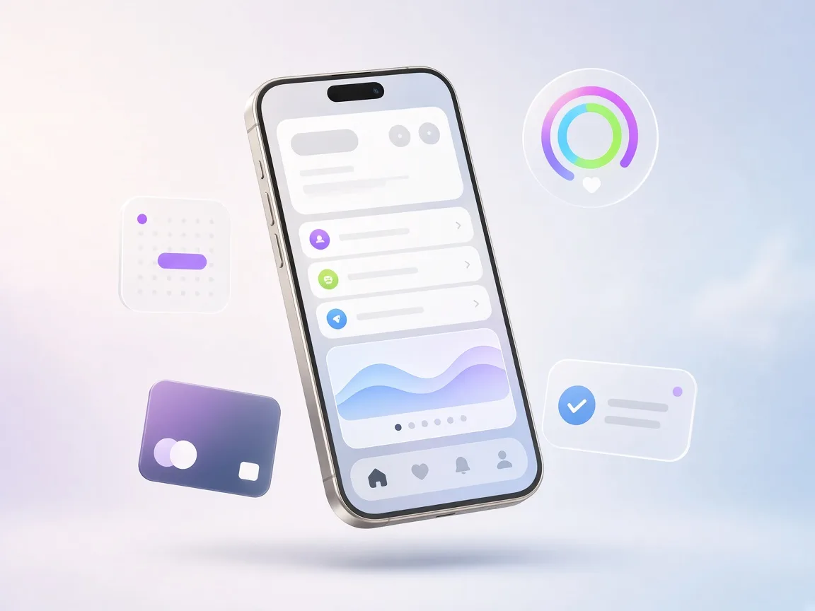 iPhone ekranında modern iOS uygulama arayüzü ve widget'lar